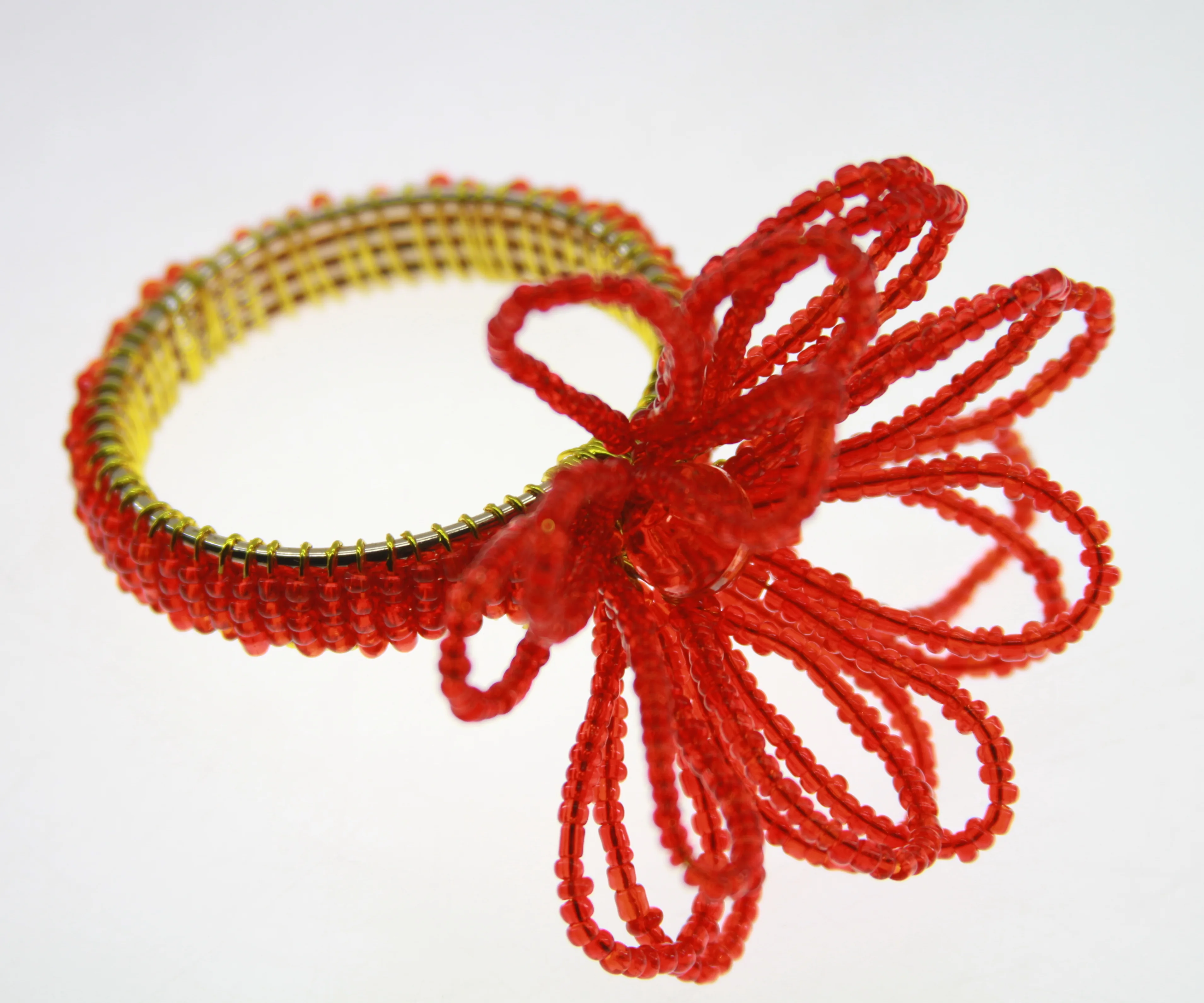 red glass beads flower handmade napkin ring holder
