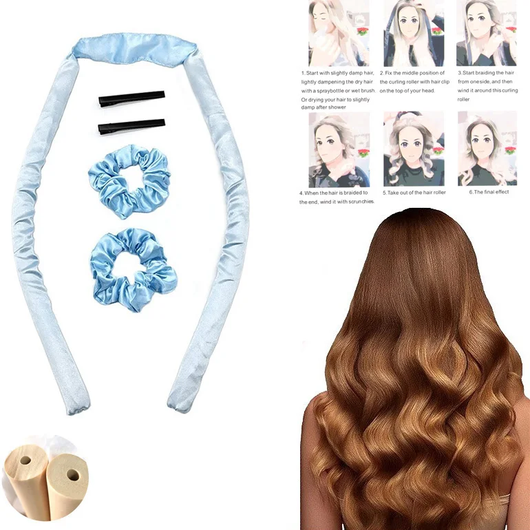 100% Pure Silk Heatless Hair Curls Soft Hair Curling Rollers Silk Satin Hair Curler No Heat Sponge 22 Momme