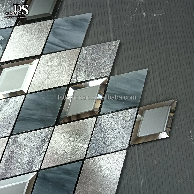 Luxury Rhombus Blue and Sliver Colorful Self-Adhesive Mosaic Wall Tile Modern Electroplated Backsplash Peel Stick for Wall Use