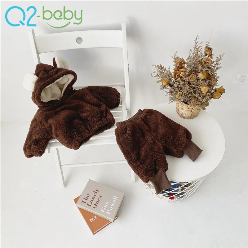 New lovely fleece suits thick warm bear style sweater baby clothing 2 piece set 2523