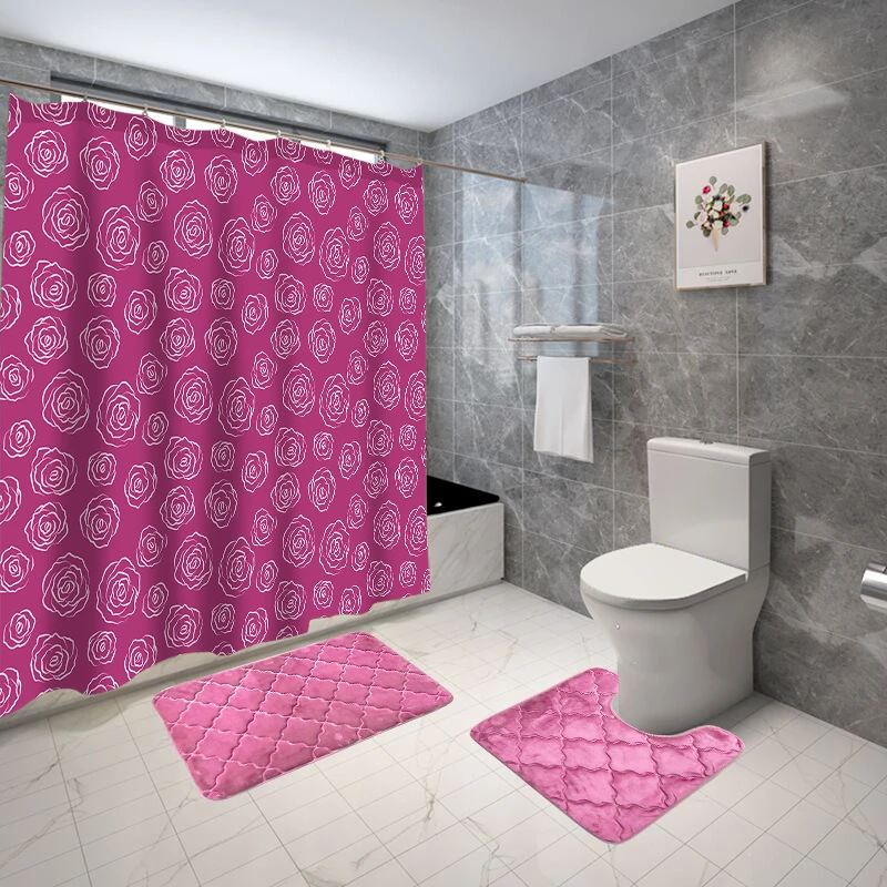 15-piece bathroom set with cushion waterproof polyester bathroom floor mats  door mat absorbent floor mat bathroom