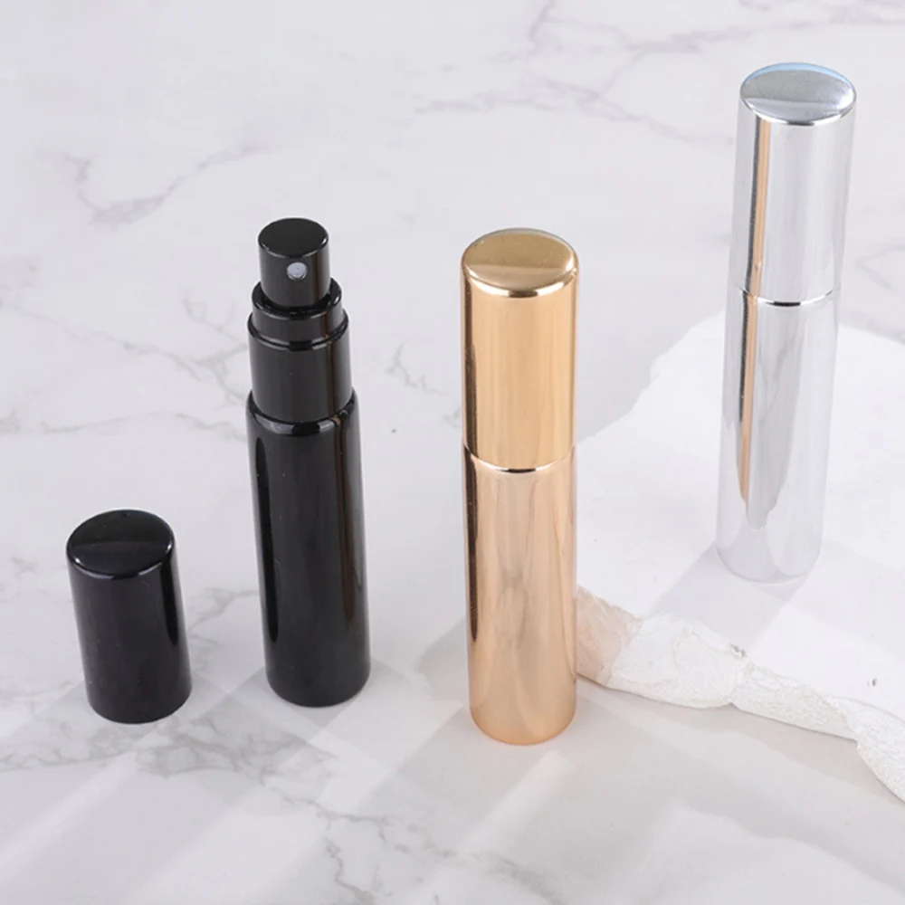 Refillable 10ml Empty Plated Silver Gold Black Perfume Spray Bottles Glass Shiny Cosmetic Toner Pump Sprayer Bottles With Lids