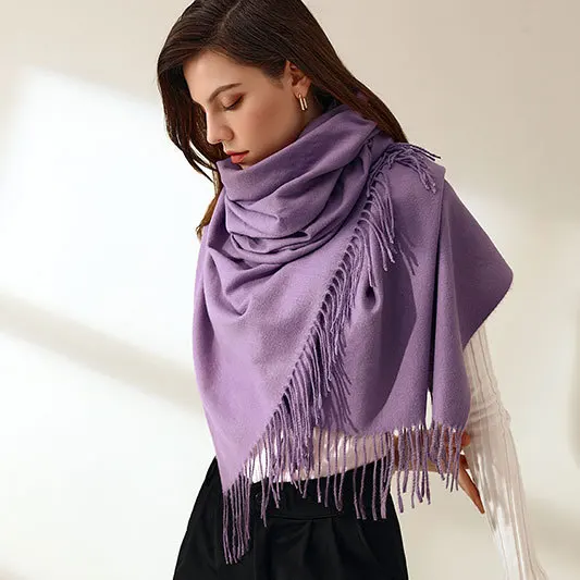 Fashion Autumn Winter Literary Women Long Scarf Solid Color Cashmere Keep Warm Hijabs Scarf Shawl