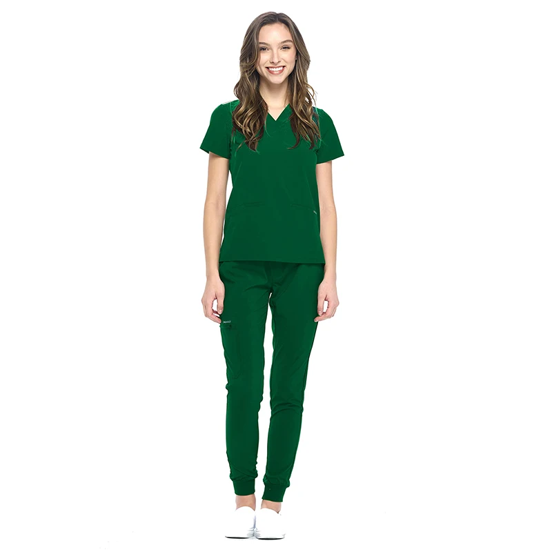 2023 Hunter Green Wholesale V Neck Nursing Hospital Uniform Factory Price Medical Scrub Uniform Scrub Suit
