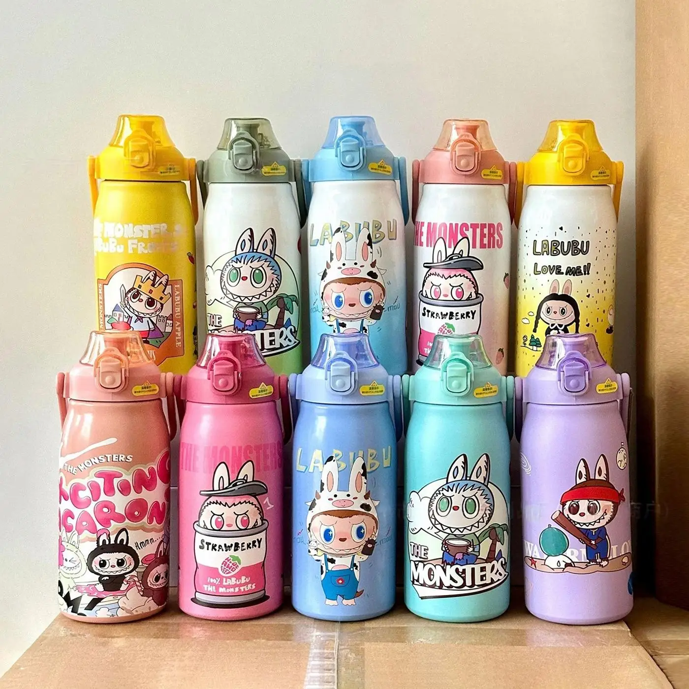 1200ml Cartoon LABUBU Stainless Steel Water Cup Anime Doll Portable Straw Cup Insulation Water Bottle Coffee Mug Cup Gift