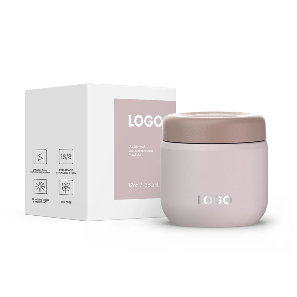 stainless steel round shape vacuum insulated food container leak proof food jar with laser engraved logo