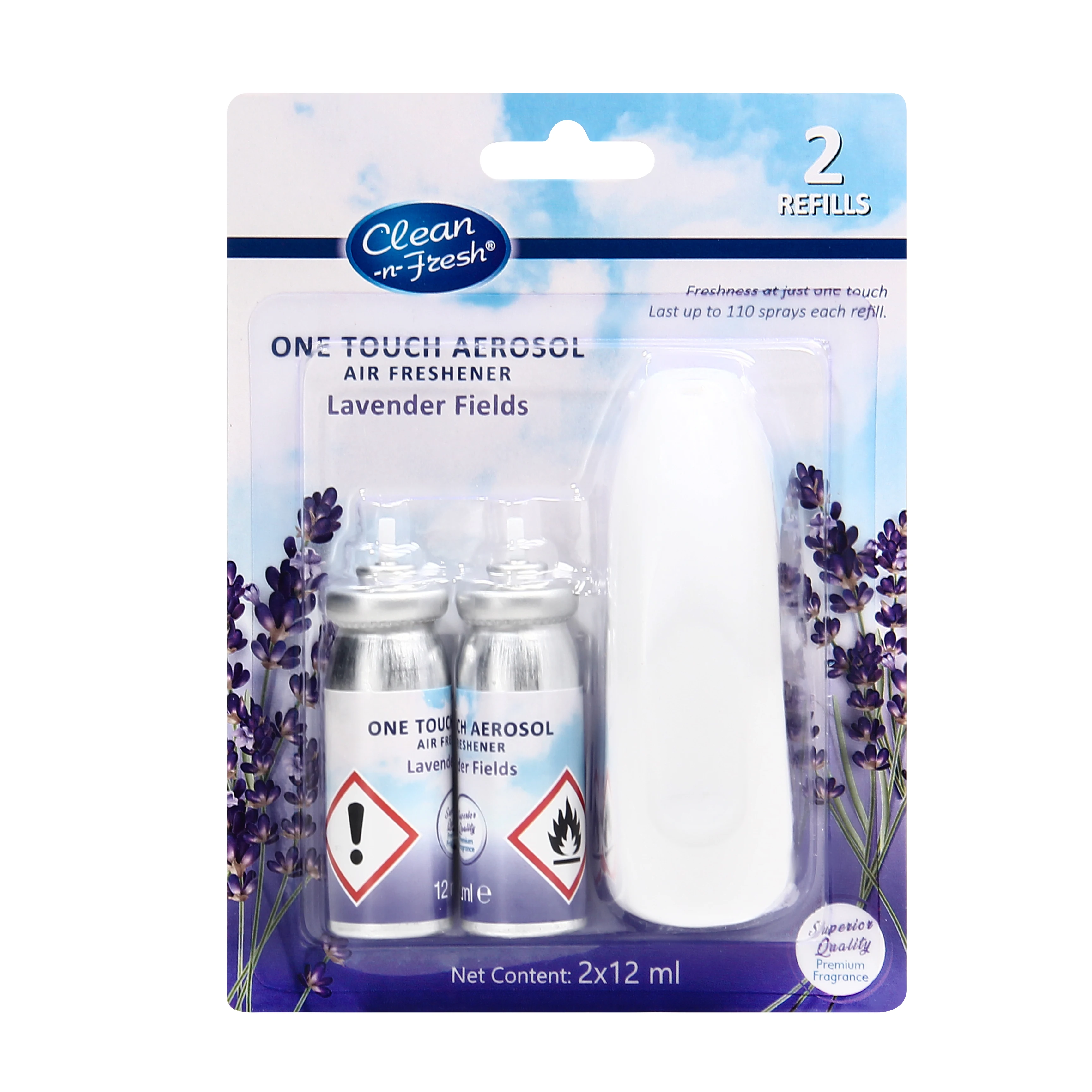 Lavender Fields scent 2 refills Mini Hand Touch Aerosol Air Freshener Spray Starter Kit for Bathroom & Home