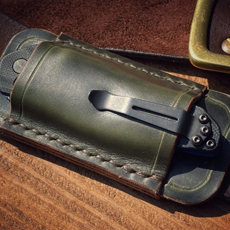 Outdoor Horizontal Carry Sheath Folding Knife Holder Belt Leather Pouch For
