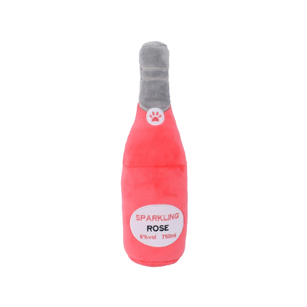 High quality plush stuffed with squeakers in stock red wine Bottle sharp dog chew toy