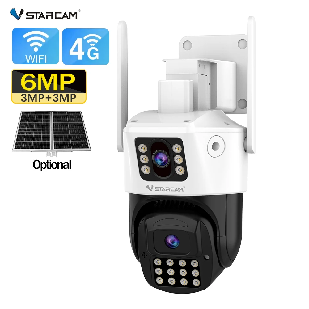 VStarcam CS663DR-C Wi-Fi Солнечная камера наружный Зум 6 МП P2P PTZ с двумя линзами беспроводные камеры видеонаблюдения на солнечных батареях