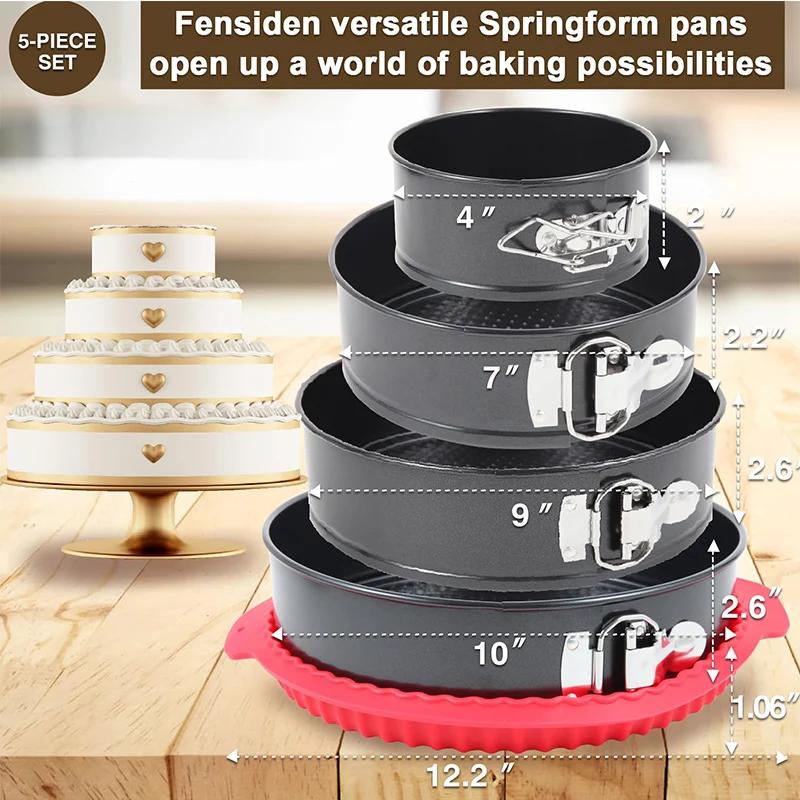 Wholesale 5pcs 4/7/9/10inchs Round Stackable Cake Baking Baking Pans Sets with Removable Silicone Pan for Pastries Egg Tarts