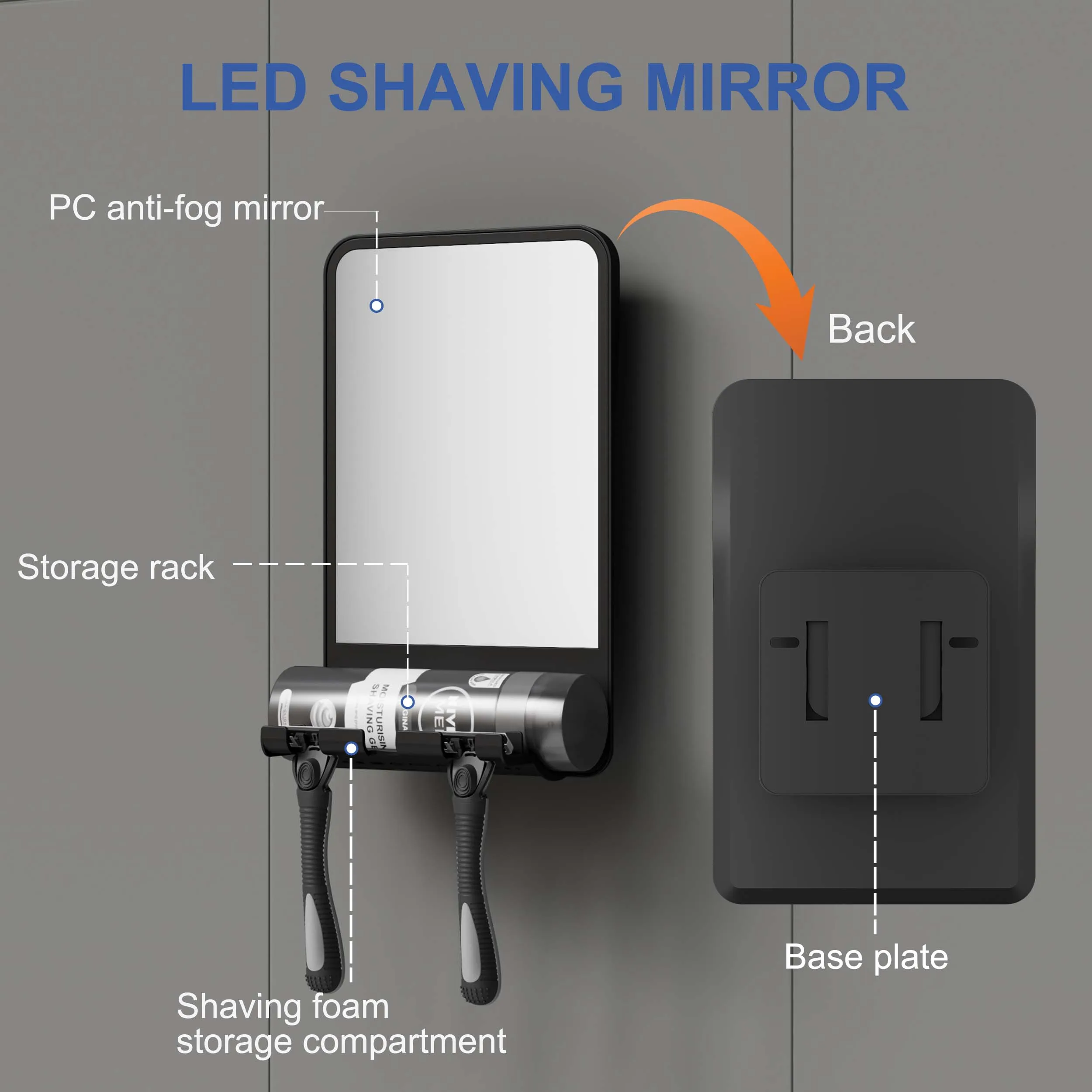 Upgraded Bathroom No-Drilling Razor Holder Adjustable Custom Logo Wall Mounted Anti Fog Makeup For Shaving Fogless Shower Mirror