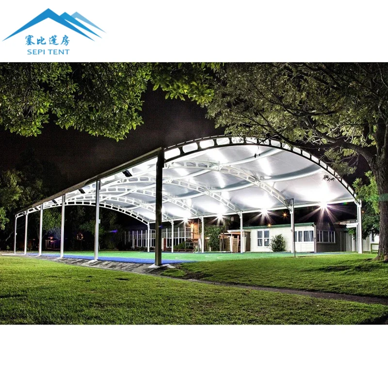 PVDF PTFE Waterproof Football Tennis Sport Courts Tent Roof Tension Membrane Structures For Outdoor Stadium Roof