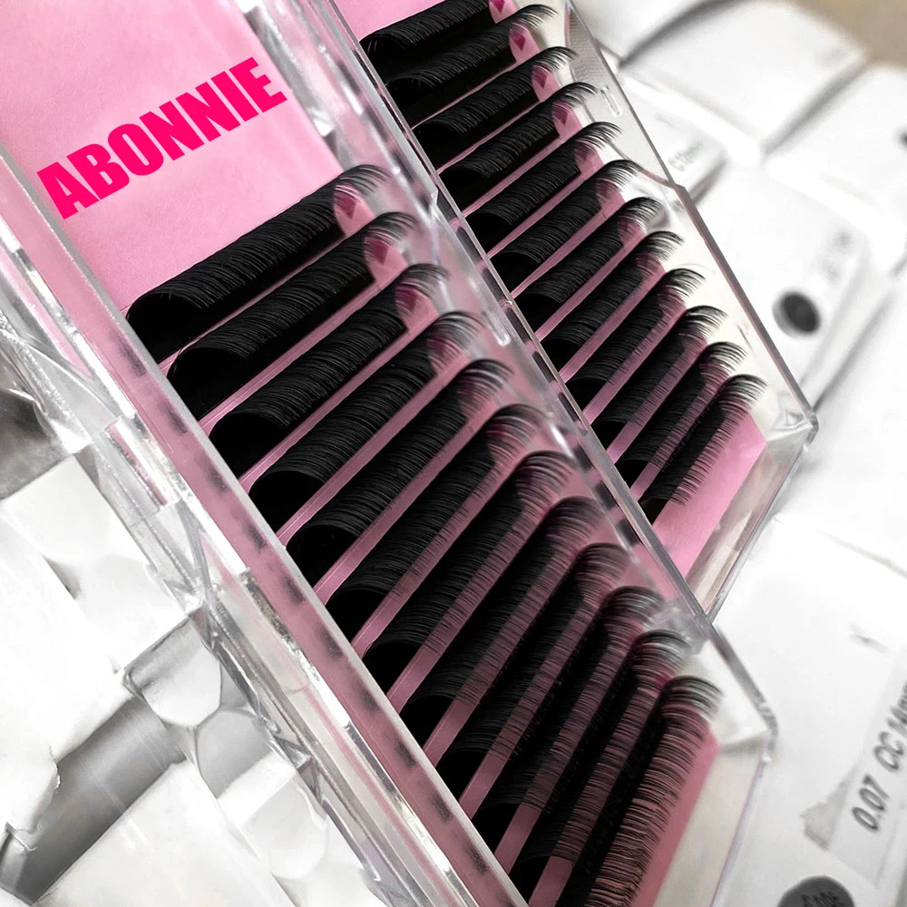 Abonnie Soft Mink Eyelash Extension CC D DD Korean 0.03 Matte Black Lash Trays Private Label 18 25mm Cashmere Lash Extensions