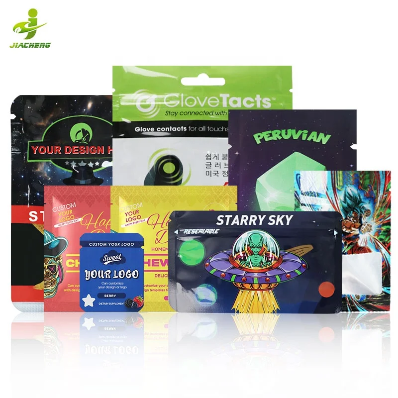 Custom Printed Small 3x4 1g 1 gram Plastic Zipper Edible Gummies Cookie Smell Proof Lay Flat Ziplock Mylar Packaging Bags