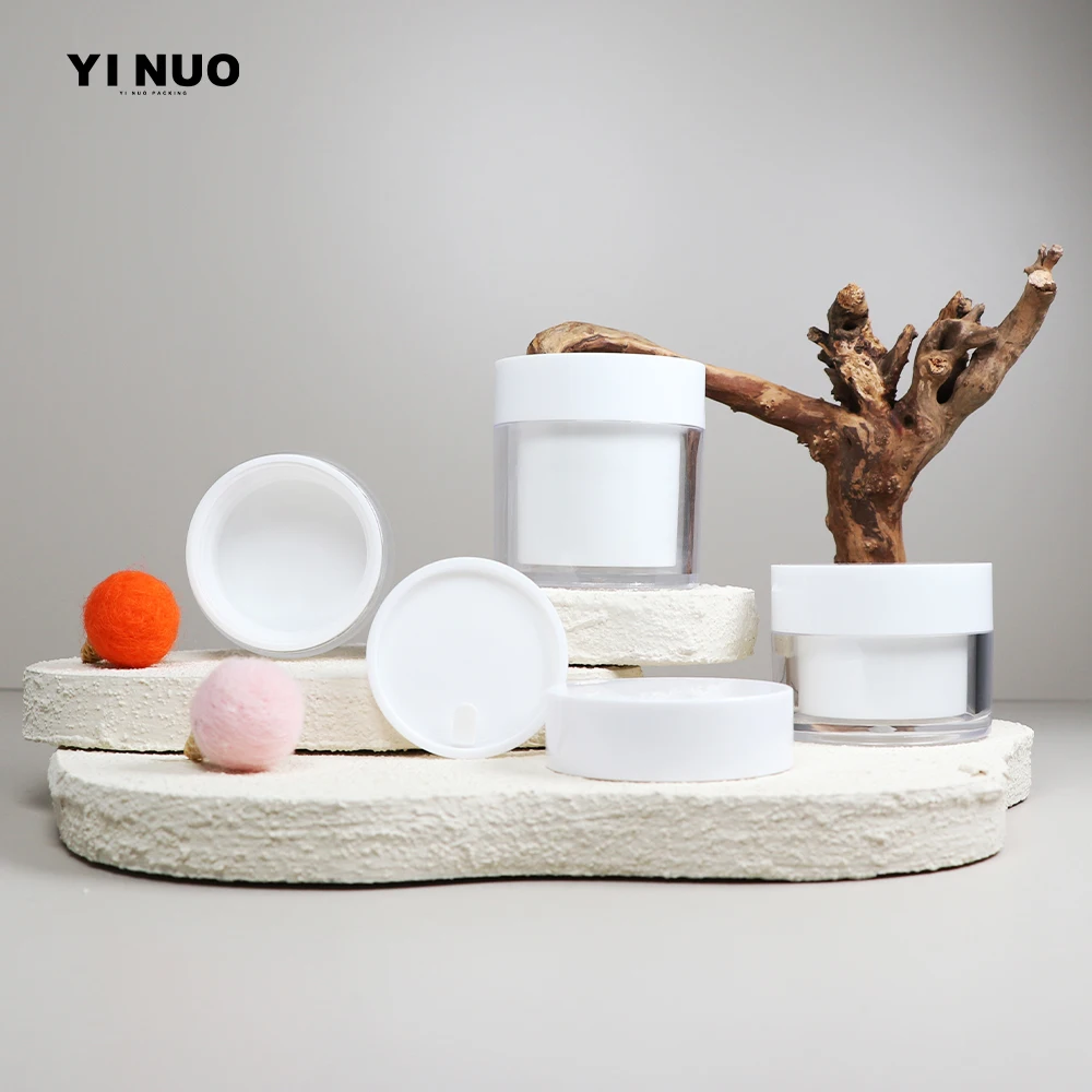 Double wall 20g 30g 50g PS plastic clear white face cream scrub container with white cap in stock for eye cream hand gasket