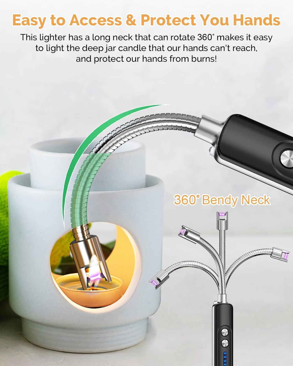 Upgraded Gooseneck Electric Long Candle Lighter, Usb Rechargeable Arc Lighter With Led Battery Display Windproof For Kitchen BBQ