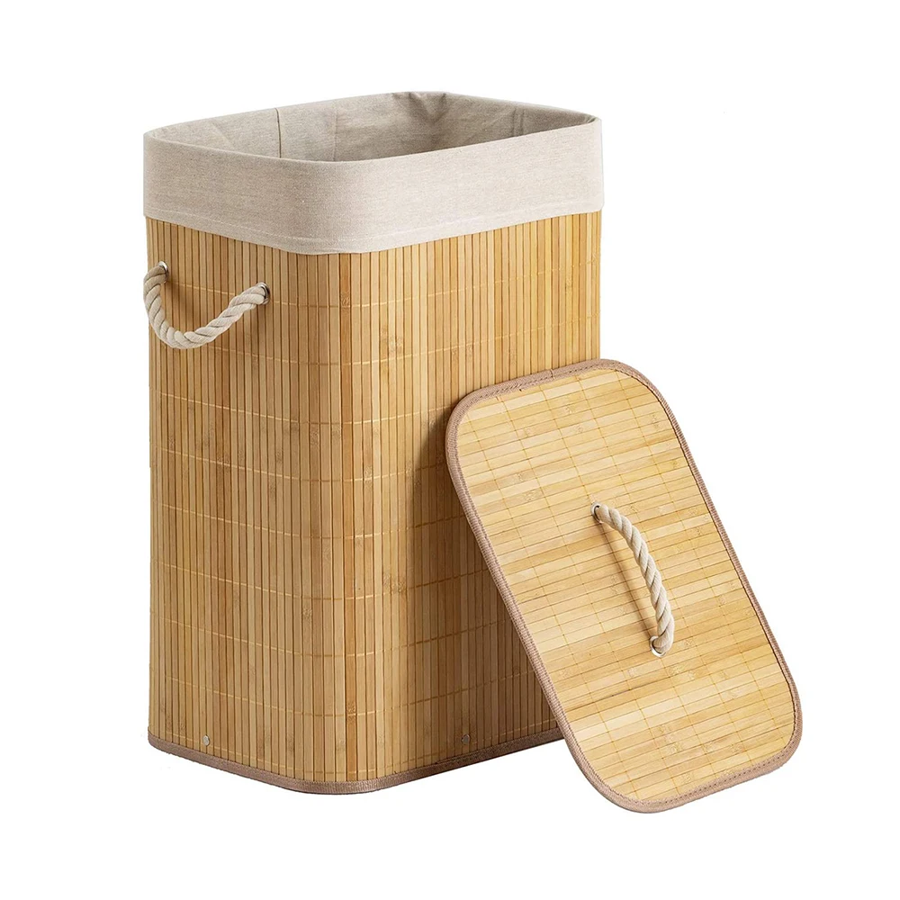 Custom Foldable Laundry Hamper Bamboo Storage Laundry Basket With Lid