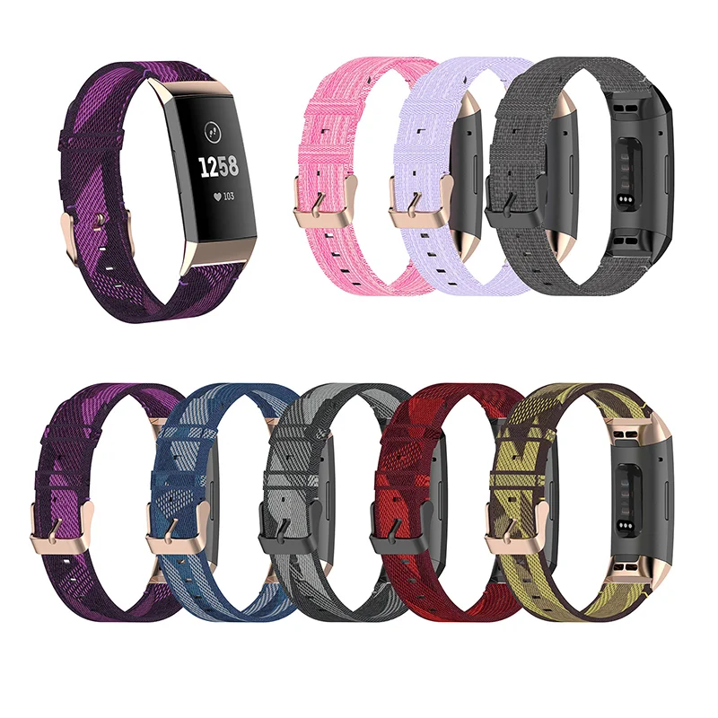 Qiman Fashion Military Nylon Woven Watch Strap for Fitbit Charge 3 SE Charge 4 SE Durable Watch Band For Fitbit Charge 4