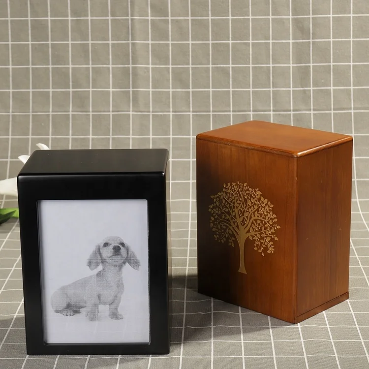 ODM/ OEM Matte Black MDF Wooden Urn Box Picture with Lid Custom Logo Wood Funeral Urns