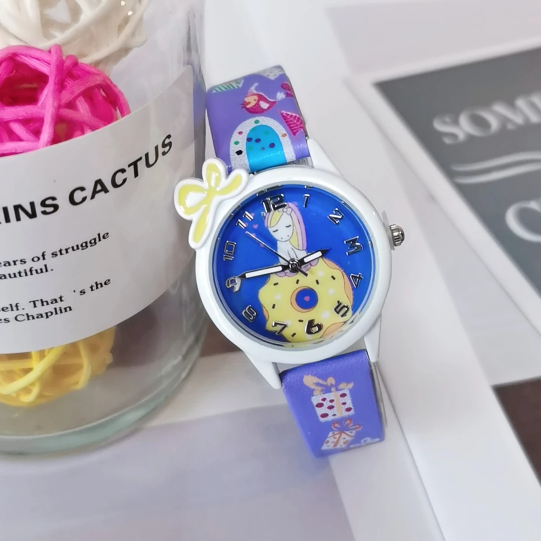 Новый 2021 для детей детская одежда с рисунком для маленьких девочек с мультяшным принтом «Единорог» Симпатичные кварцевые инкрустированные алмазами украшения часы