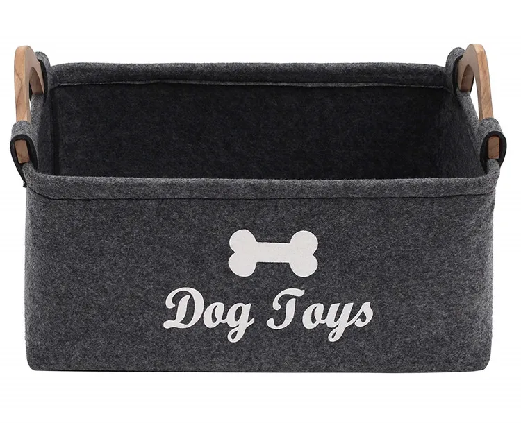cute Felt pet Toy Box and Dog Toy Box Felt Storage Basket with Wood Handle