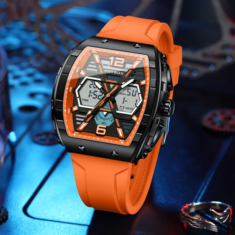 Foxbox Hot Selling Styles Oem Custom Logo Odm Skeleton Rubber Sport Fashion Luminous Automatic Digital Watch For Man