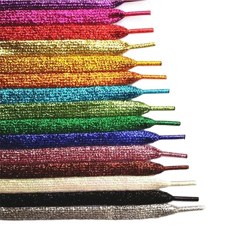 Factory Outlet high quality 10mm Wide Multicolor Pearl Glitter Polyester Flat Shoelaces Canvas Shoe Laces