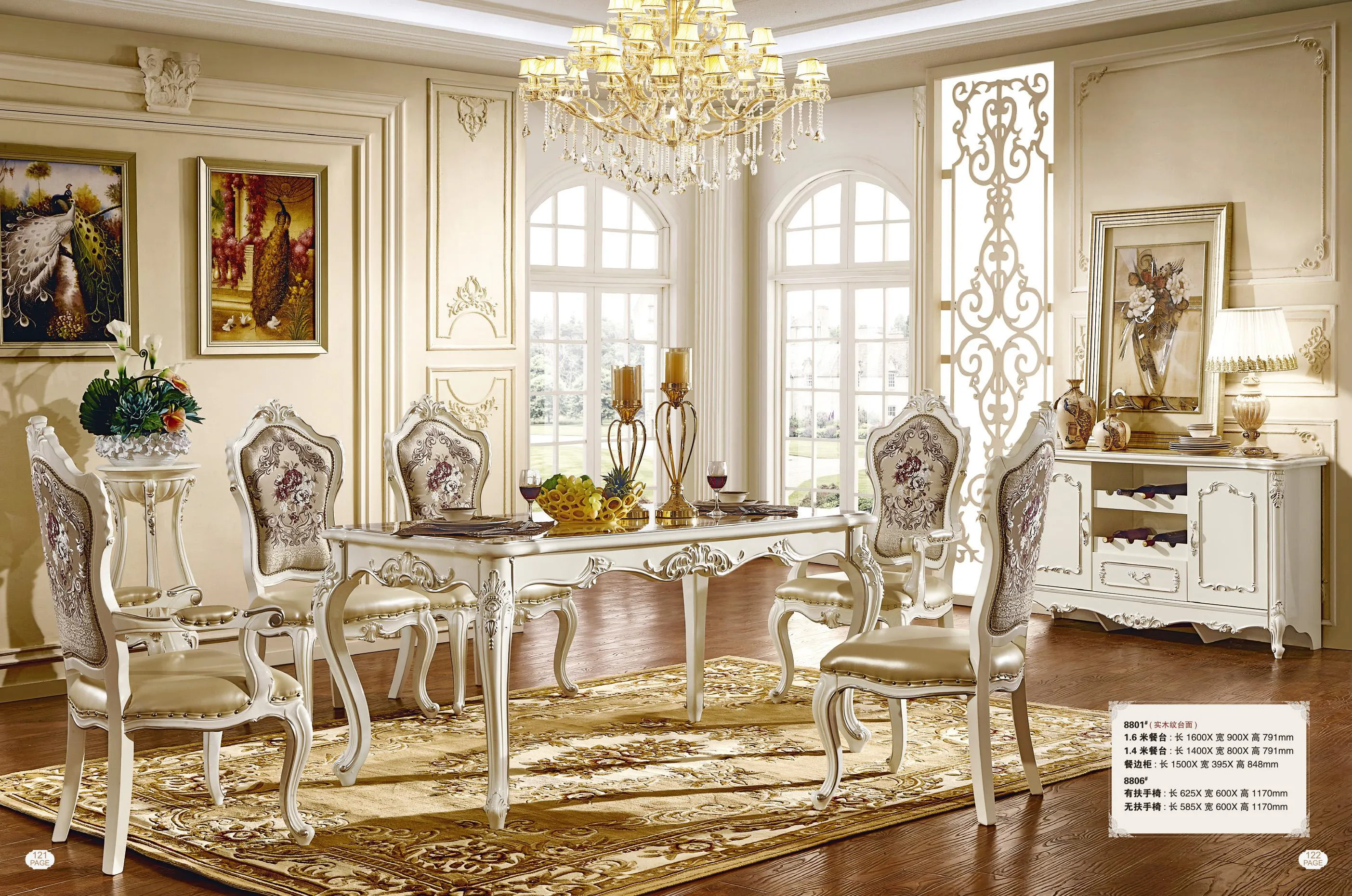 classical dinning table set dining room furniture European luxury dining table set with 6 chairs