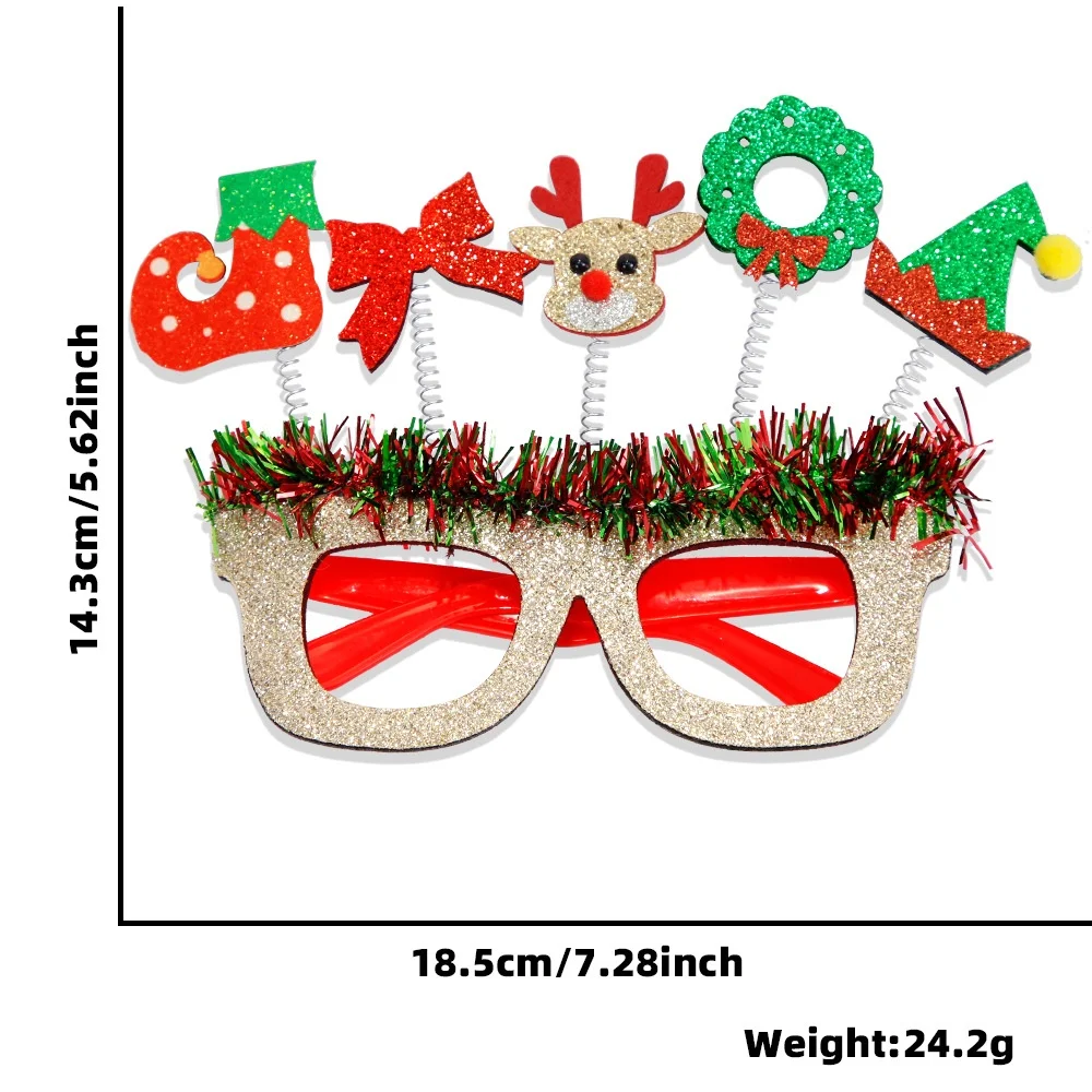 2025 New Arrival Cartoon Glasses Christmas Theme Party Photo Glasses Frames Red Green Color Striped Design Christmas Decorations