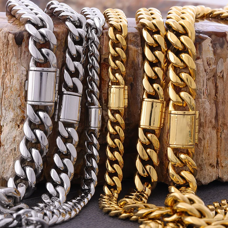 Hop	Link	Chains	Chain	Custom	Plated	Hip	Jewelry	18k	Necklace	Cuban	14k	Stainless	Men	Gold	Steel	Cuban chain