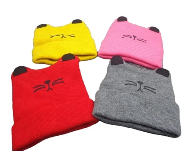winter custom logo kids knit hat with cat ear