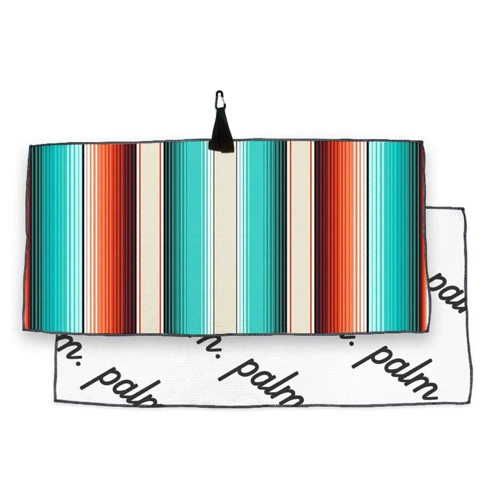 
Custom logo large size digital printed stripe microfiber waffle weave golf towel with grommet and clip 