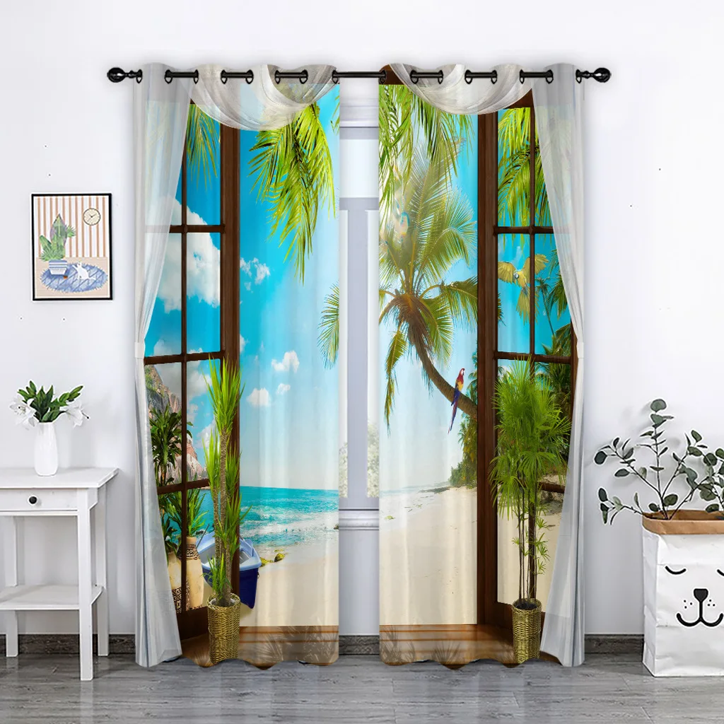 Ready Made European Street View Alley Polyester 3d Landscape Floral Photo Designer Print Curtain For The Living Room
