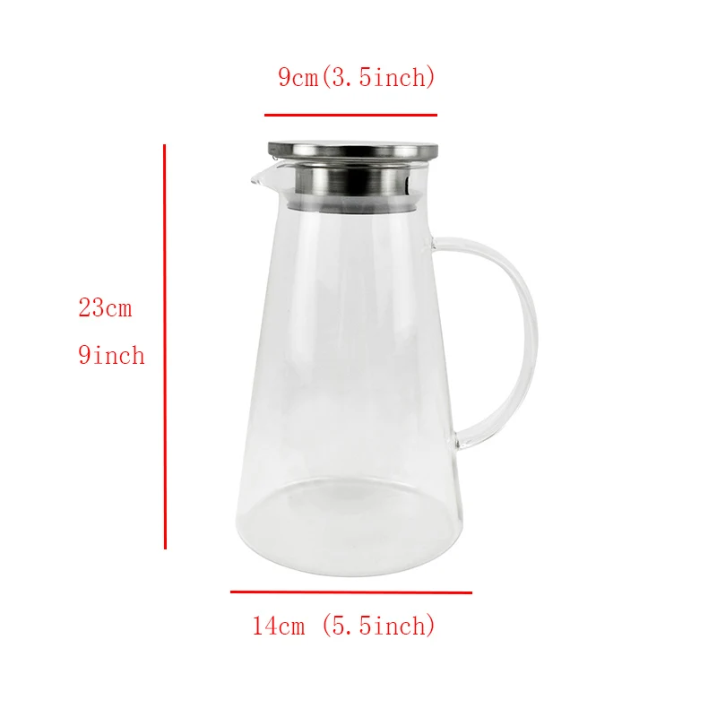 High borosilicate Glass Water Pitcher with stainless steel Lid Beverage Glass Carafe for Juice Lemon Water Iced Tea Glass jug