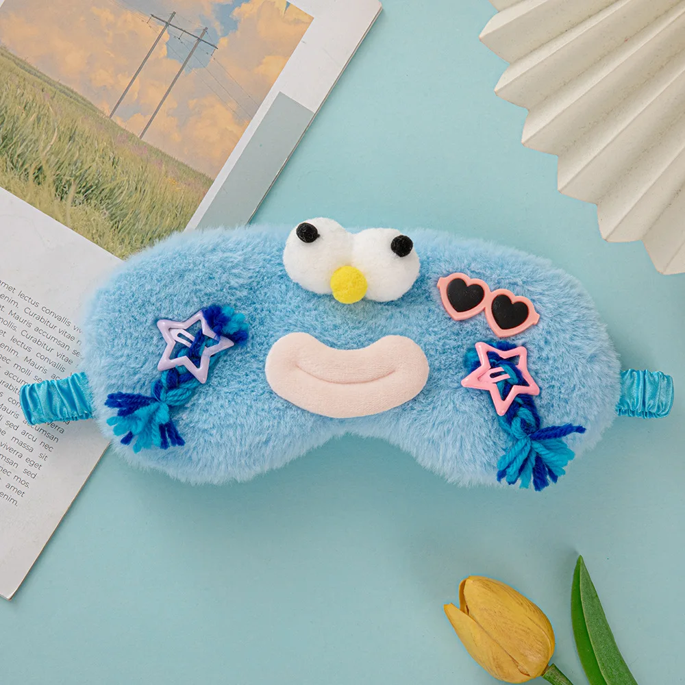 Soft plush polyester sleep mask promotional sale plain color pink blue yellow green color polyester cute design eye mask