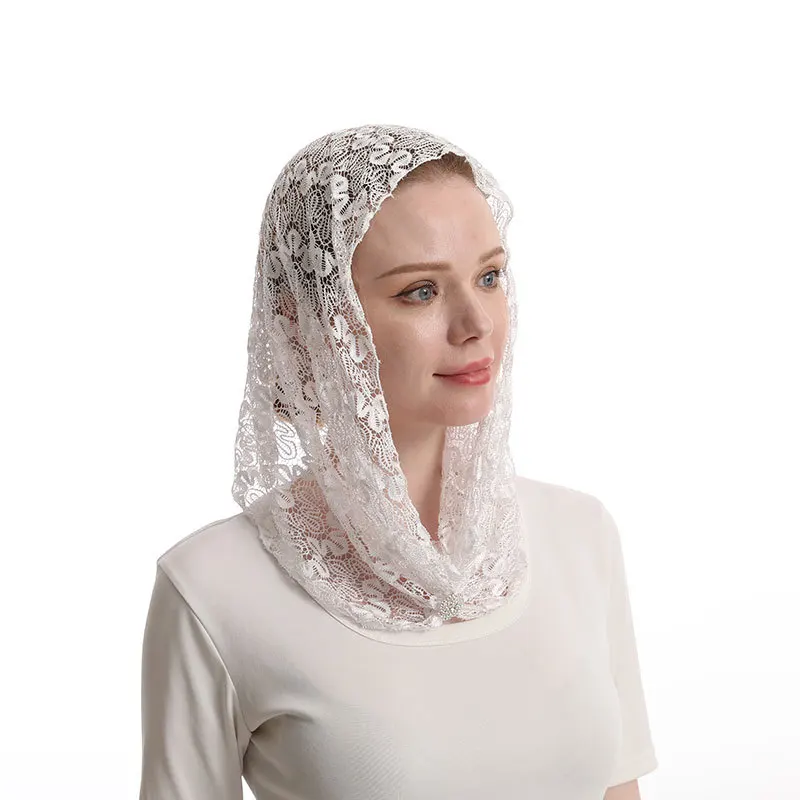 Y-Z Mass headcloth white single layer head covering lace edged bridal muslim veils for hijab ladies veil