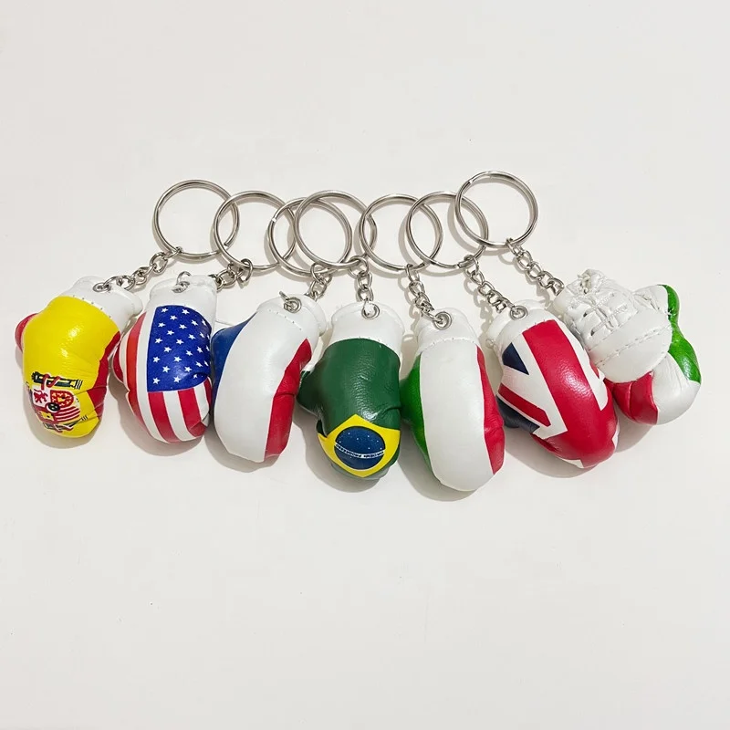 Peru UK Brazil Italy Mexico Spain  Flag Key chain Mini Boxing Glove Key Chain  Mini Key Chain Ring Fob country Gift