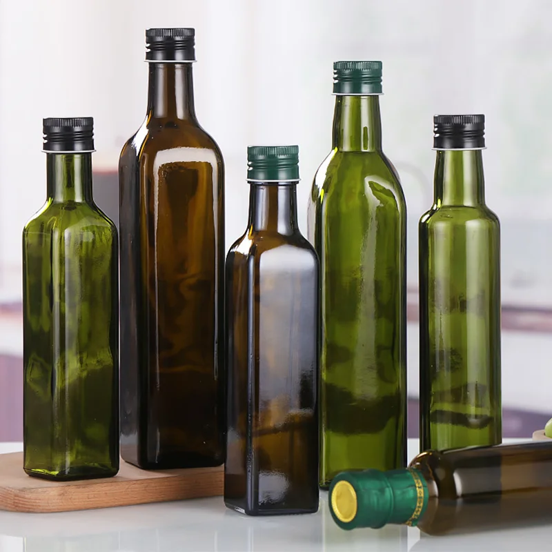 Wholesale Food grade 100ml 250ml 500ml 750ml 1000ml Glass olive oil bottle with metal plastic cap in stock
