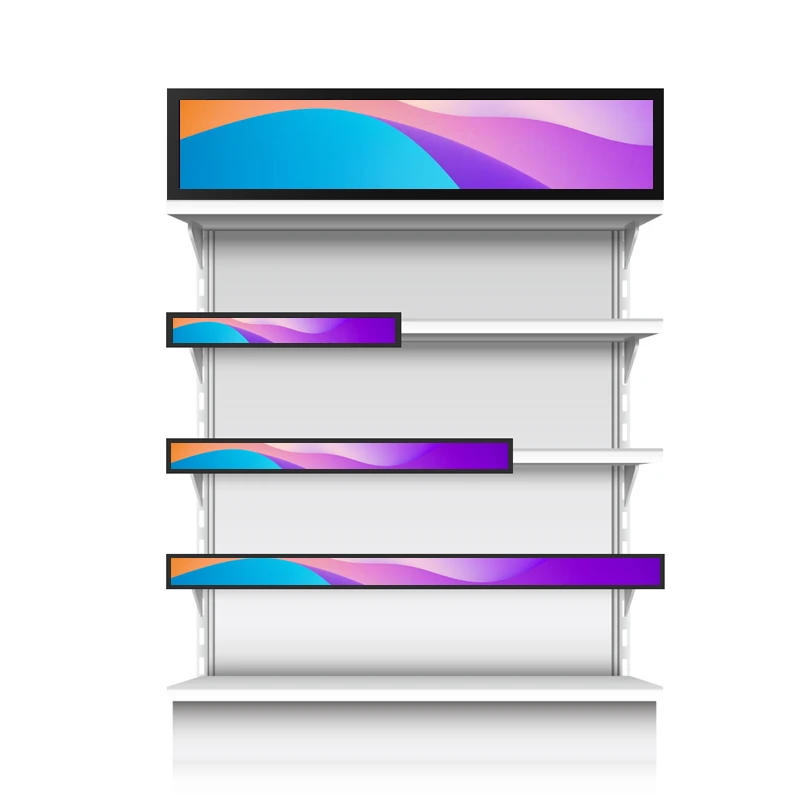 Indoor Full Color Screen Digital Signage Advertising Player Shelf Edge Ultra Wide Shelf Led Video Display