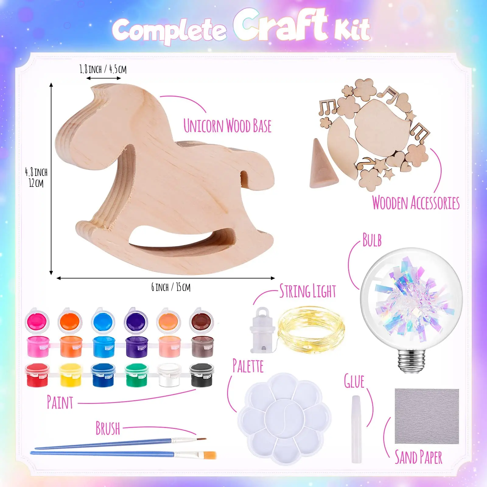 New Design Wooden Unicorn Lamp DIY Painting Night Light Craft Kit For Home Decoration