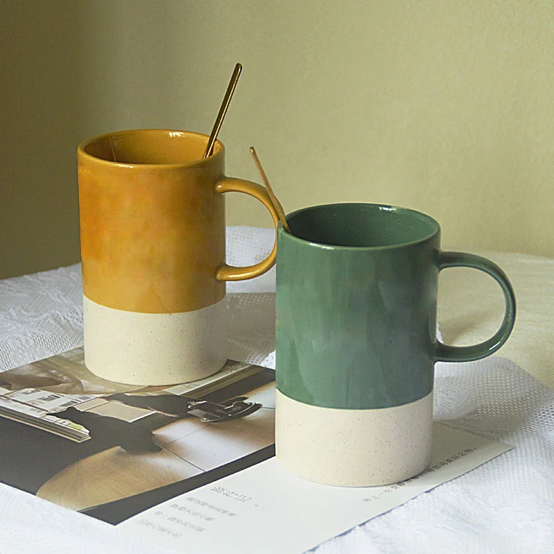 Custom Large 15oz Nordic Matte Colorful Ceramic Coffee Mug With Wooden Lid Gift Box