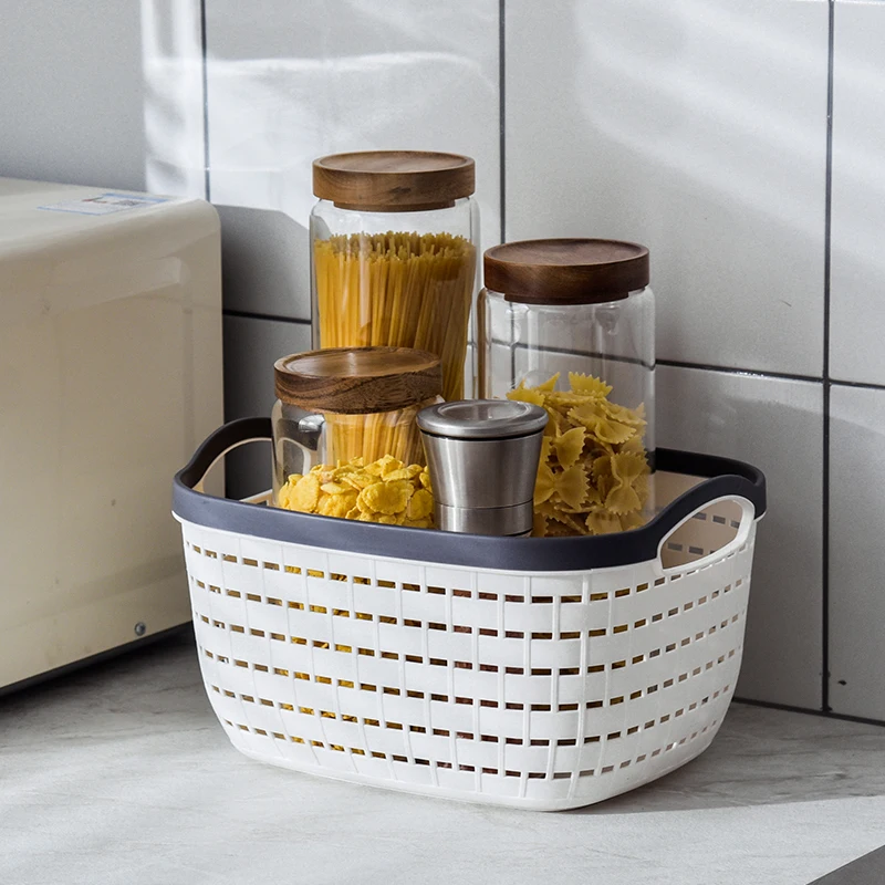 Оптовая продажа органайзер плетеные пластиковые корзины для хранения с ручками