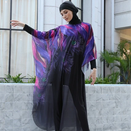 MOTIVE FORCE Hot popular custom 4 pcs burkinis modest long sleeve print muslim swimwear womens beach swimsuit