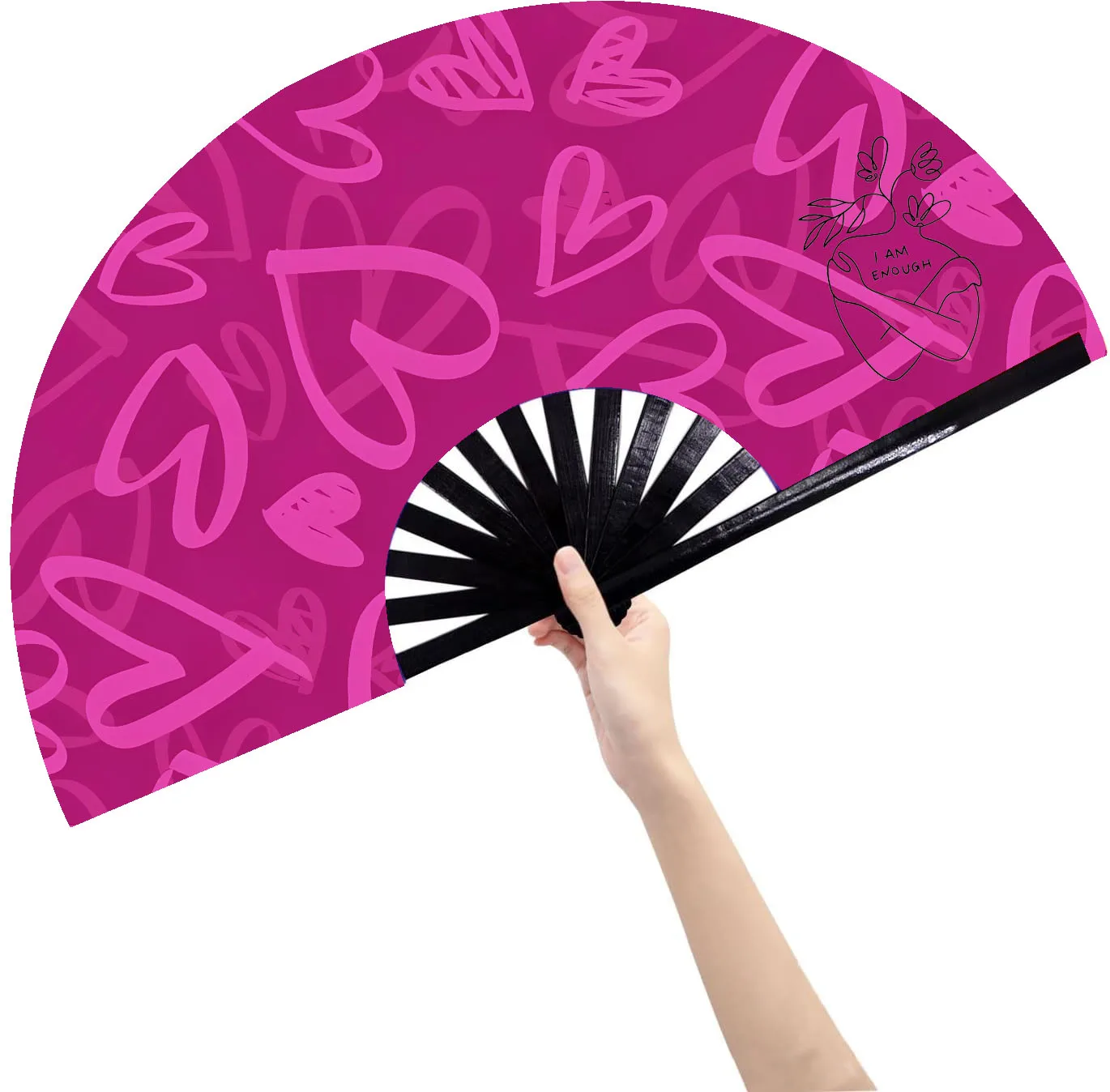 Promotional Hand Fan Black Fan Ribs Fabric Customized Big Hand Fan With Printing Logo