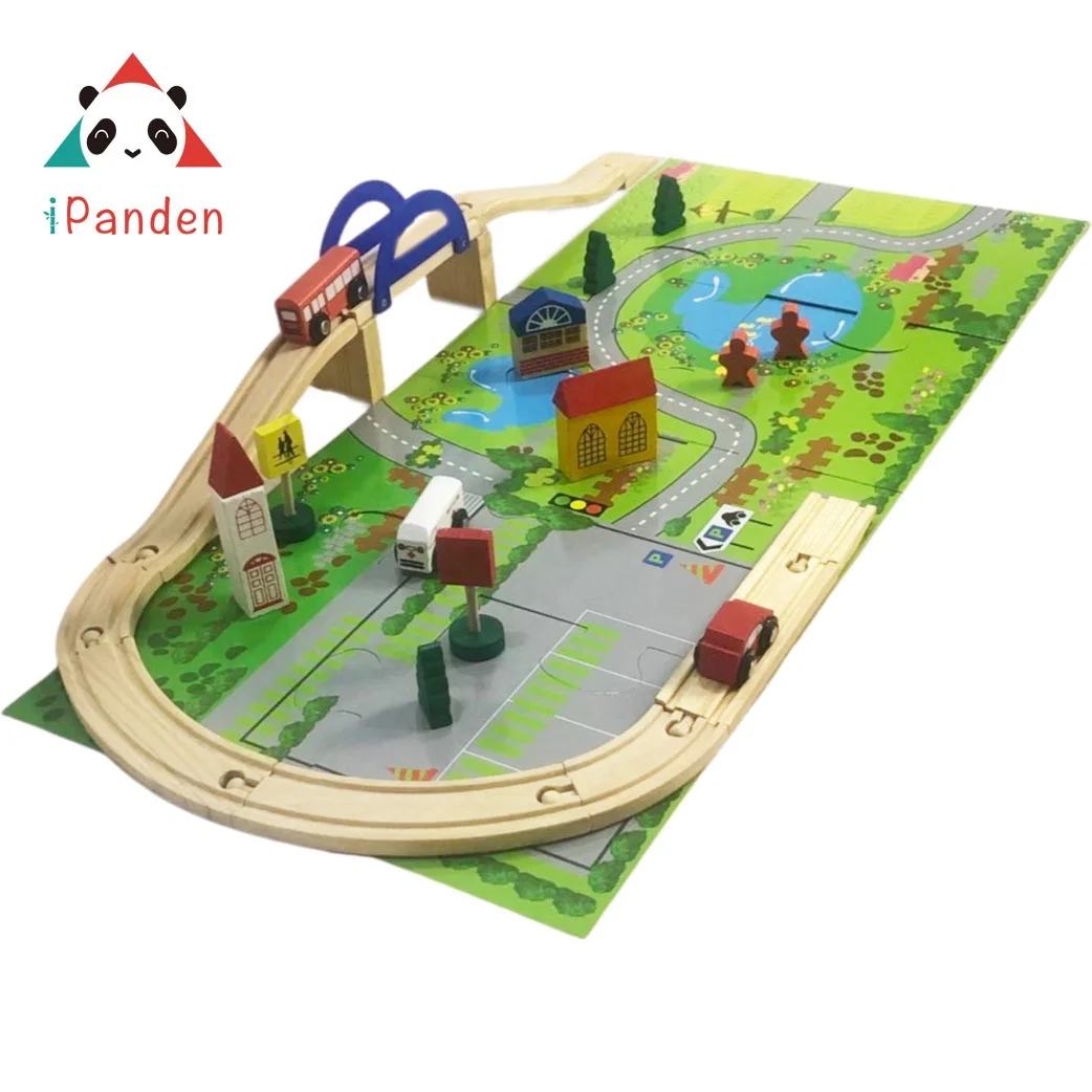 Wooden Railway Train Set DIY Intelligence 40PCS Track Toys For Kids Wooden Car 36 PCS