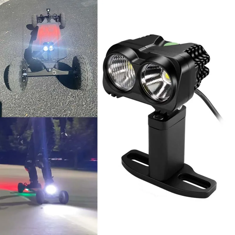 Custom aluminum E-skateboard CREE XHP50.2 5000 lumen white front headlight 600 lumen CREE XP-E2 red rear 12V~60V Combo Lights