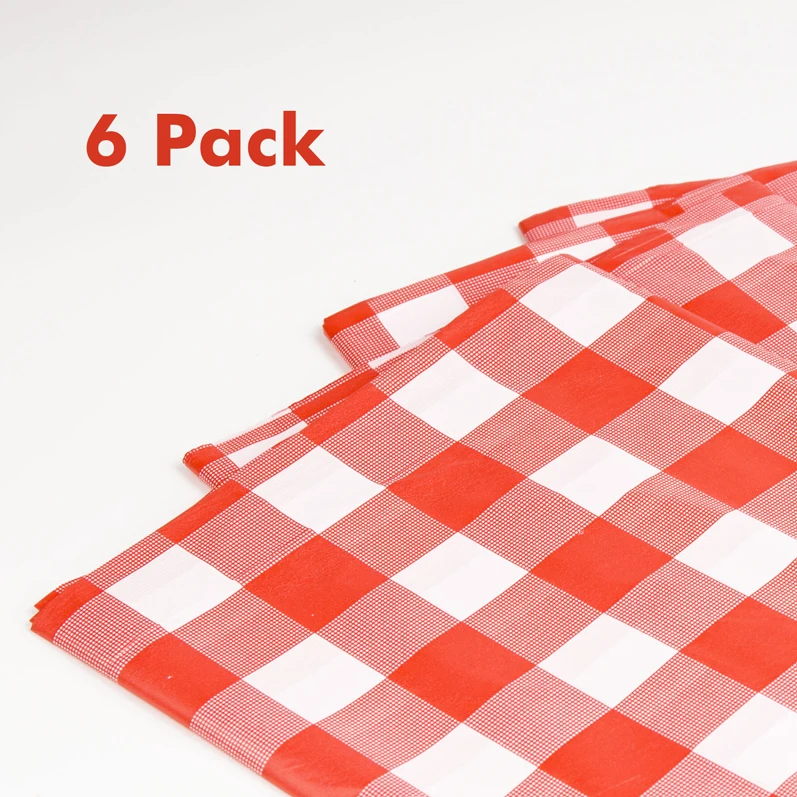 6 Pack Heavy Duty Solid PEVA 54*108 Inch  Red and White Plaid Disposable Thick Plastic Party Tablecloth