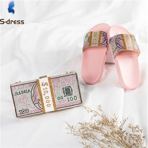 2022 Ladies Fashion Rhinestone Handbag Money Purse And Shoe Set Women Hand Bag Women Sandals And Purse Sets