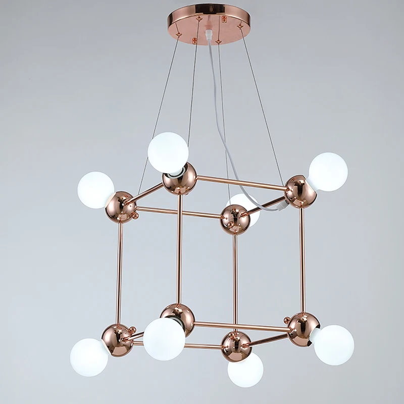 Modern small  luxury Creative Glass light Iron  Rose gold color Pendant Lights Chandelier for hotel